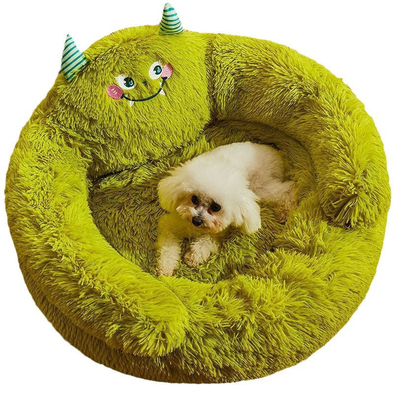 Fluffy Monster Calming Plush Pet Bed