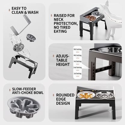 ThePetzStore™ Adjustable Elevated Stand with 2 Bowls