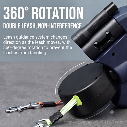 3-in-1 Dual Retractable Leash – Night Light & Bag Holder