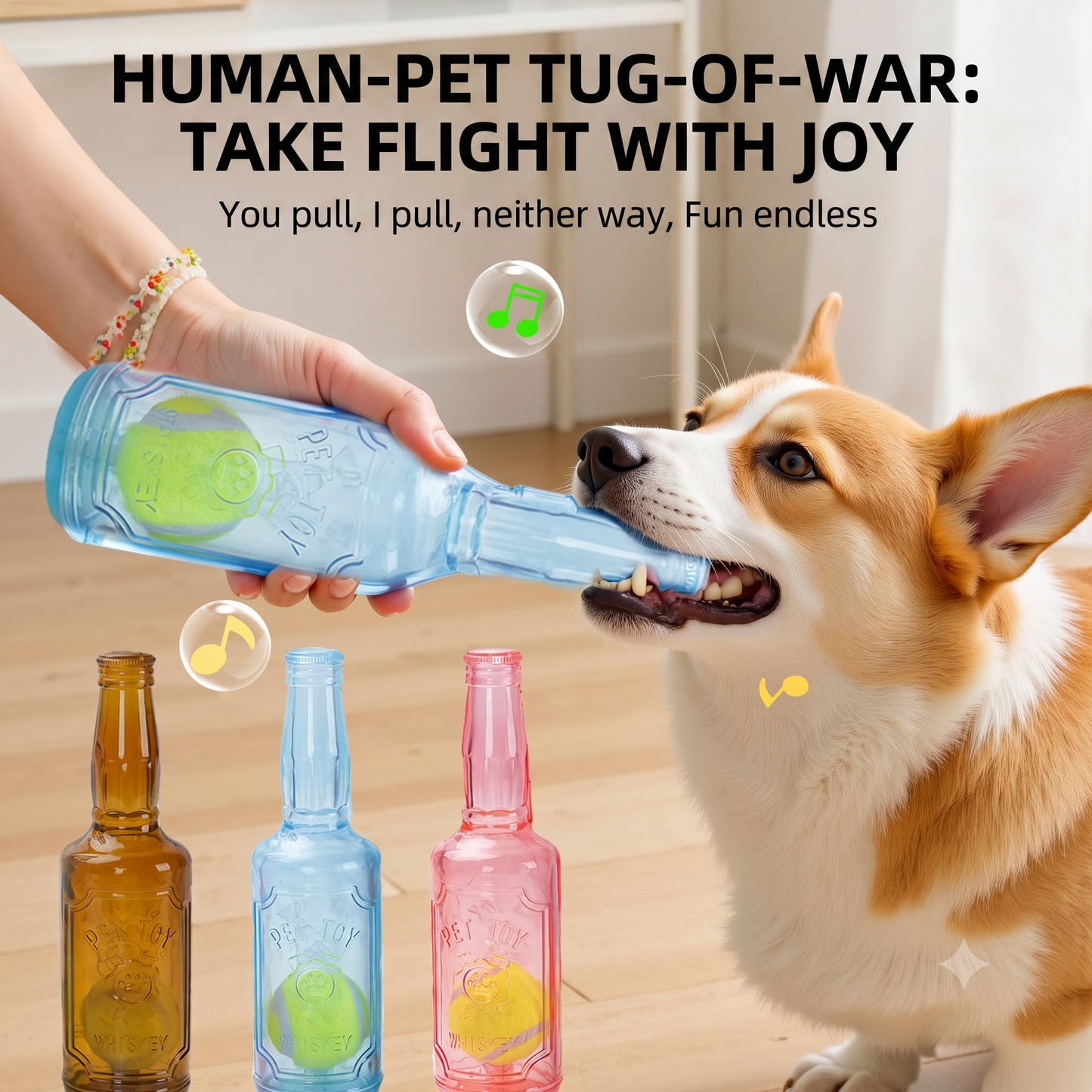 ThePetzStore™ 2-in-1 Squeaky Beer Bottle & Tennis Ball Dog Toy