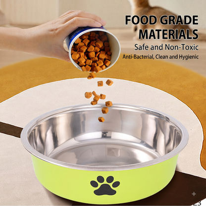 Non-Slip Stainless Steel Paw Print Pet Bowl