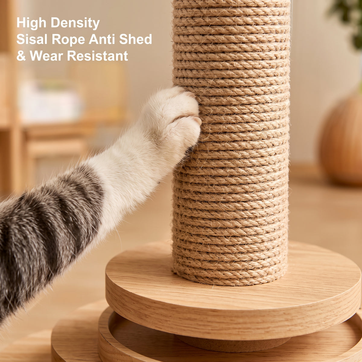 4-in-1 Wooden Cat Scratching Post & Interactive Track Play Tower