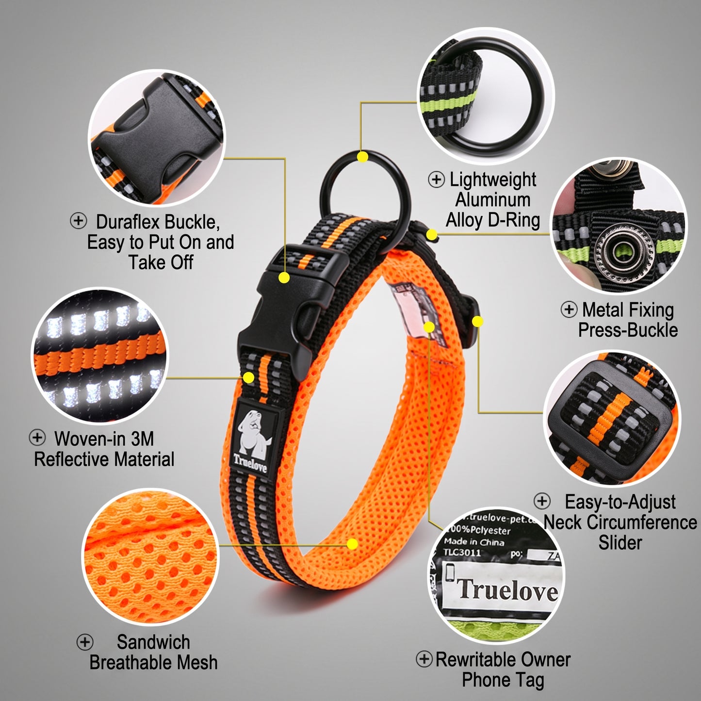 Truelove Soft Mesh Reflective Dog Collar – Breathable & Padded