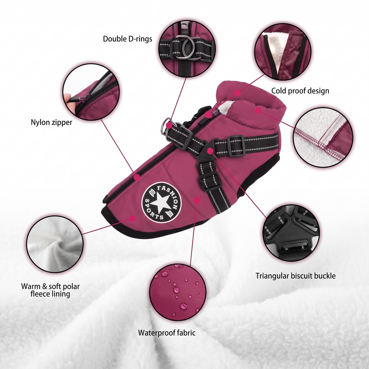 Waterproof Winter Dog Vest with Built-In Harness