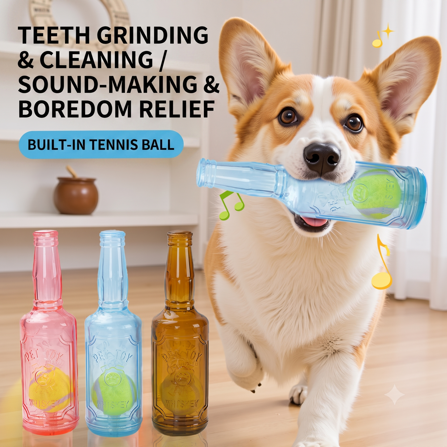 ThePetzStore™ 2-in-1 Squeaky Beer Bottle & Tennis Ball Dog Toy