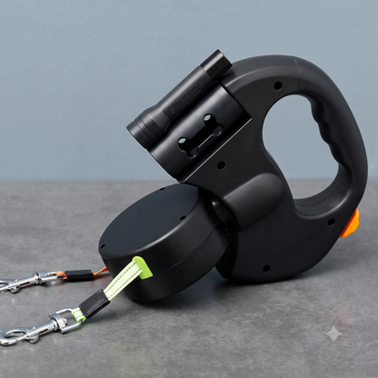 ThePetzStore™ 3-in-1 Dual Retractable Leash – Night Light & Bag Holder