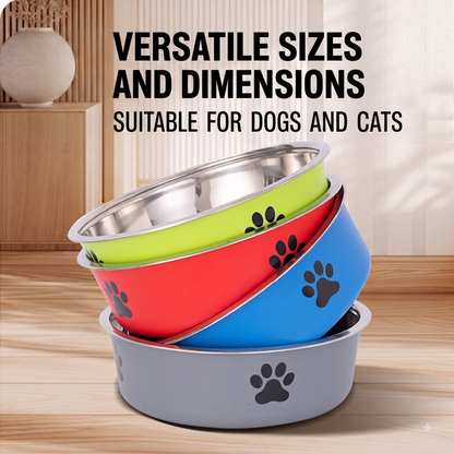 Non-Slip Stainless Steel Paw Print Pet Bowl