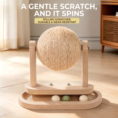 PetzSpin 2-in-1 Wooden Cat Scratching Ball & Track Toy