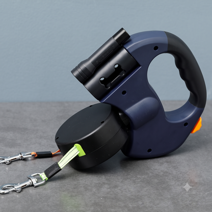 ThePetzStore™ 3-in-1 Dual Retractable Leash – Night Light & Bag Holder