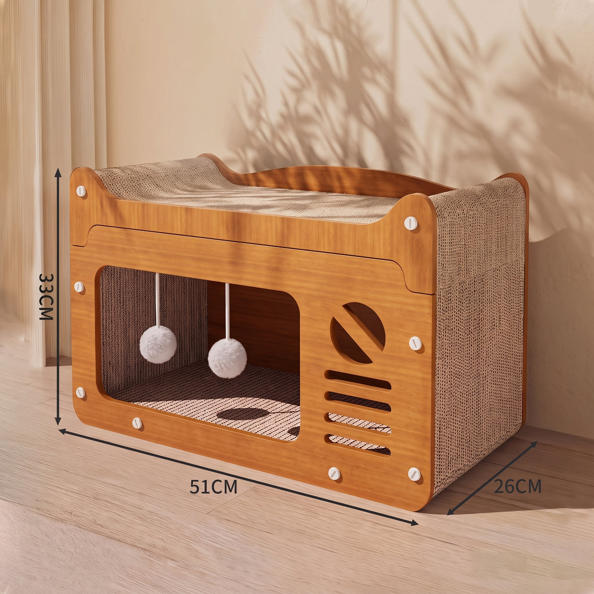 Retro TV Wooden Cat House & Scratching Lounge