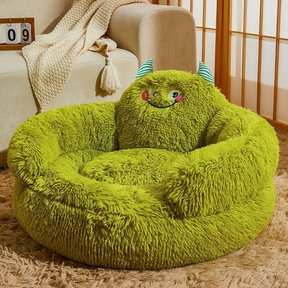 Fluffy Monster Calming Plush Pet Bed