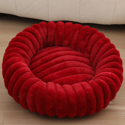 PetzCloud Fluted Velvet Donut Pet Bed | Ribbed Calming Nest