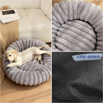 PetzCloud Fluted Velvet Donut Pet Bed | Ribbed Calming Nest