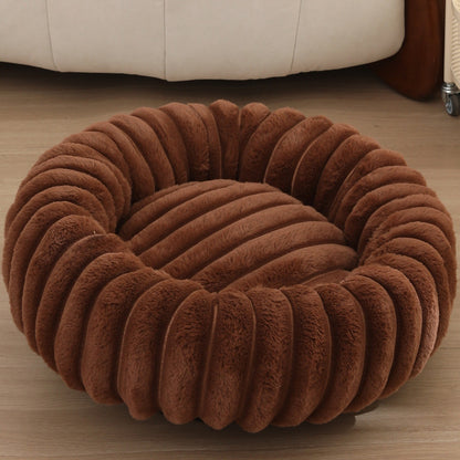 PetzCloud Fluted Velvet Donut Pet Bed | Ribbed Calming Nest