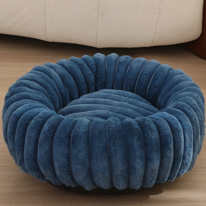 PetzCloud Fluted Velvet Donut Pet Bed | Ribbed Calming Nest