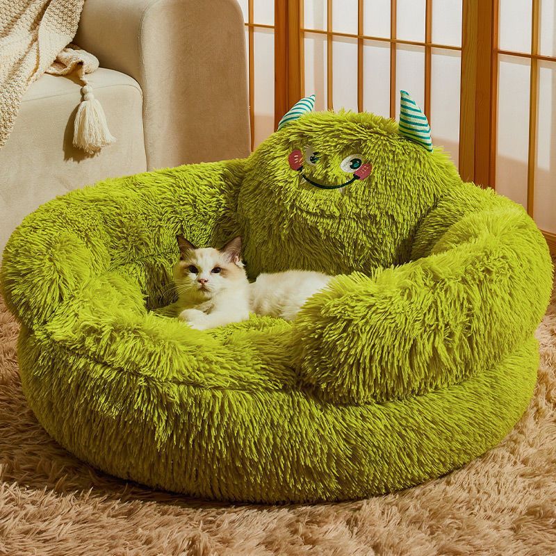 Fluffy Monster Calming Plush Pet Bed