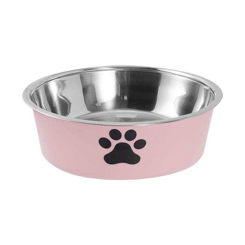 Non-Slip Stainless Steel Paw Print Pet Bowl