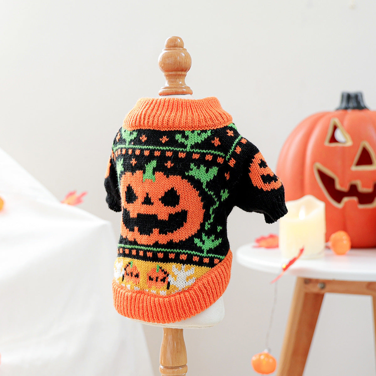Spooky Pumpkin & Festive Knit Dog Sweater