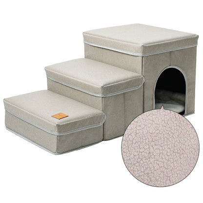 ThePetzStore™ 3-in-1 Foldable Pet Stairs & Cozy Condo Bed