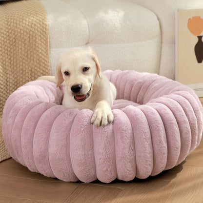 PetzCloud Fluted Velvet Donut Pet Bed | Ribbed Calming Nest