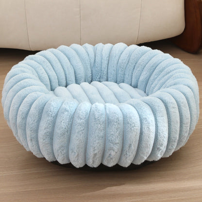 PetzCloud Fluted Velvet Donut Pet Bed | Ribbed Calming Nest