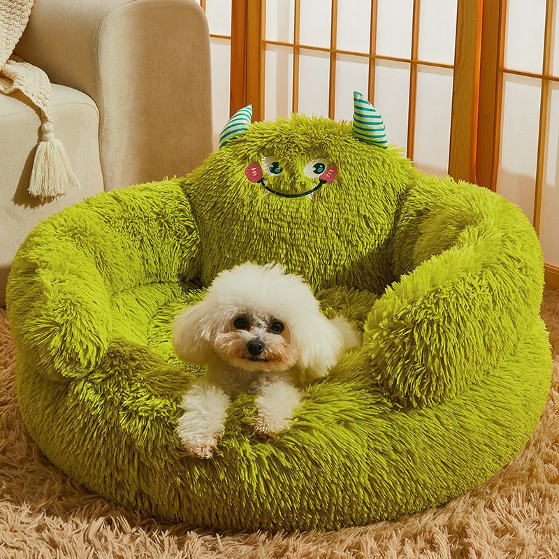 Fluffy Monster Calming Plush Pet Bed
