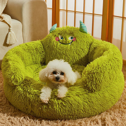 Fluffy Monster Calming Plush Pet Bed