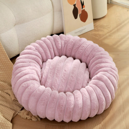 PetzCloud Fluted Velvet Donut Pet Bed | Ribbed Calming Nest