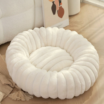 PetzCloud Fluted Velvet Donut Pet Bed | Ribbed Calming Nest