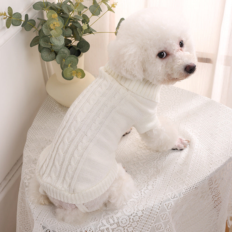Classic Cable Knit Turtleneck Pet Sweater | Warm Winter Knitwear