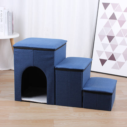 3-Step Foldable Pet Stairs with Built-in Condo & Storage