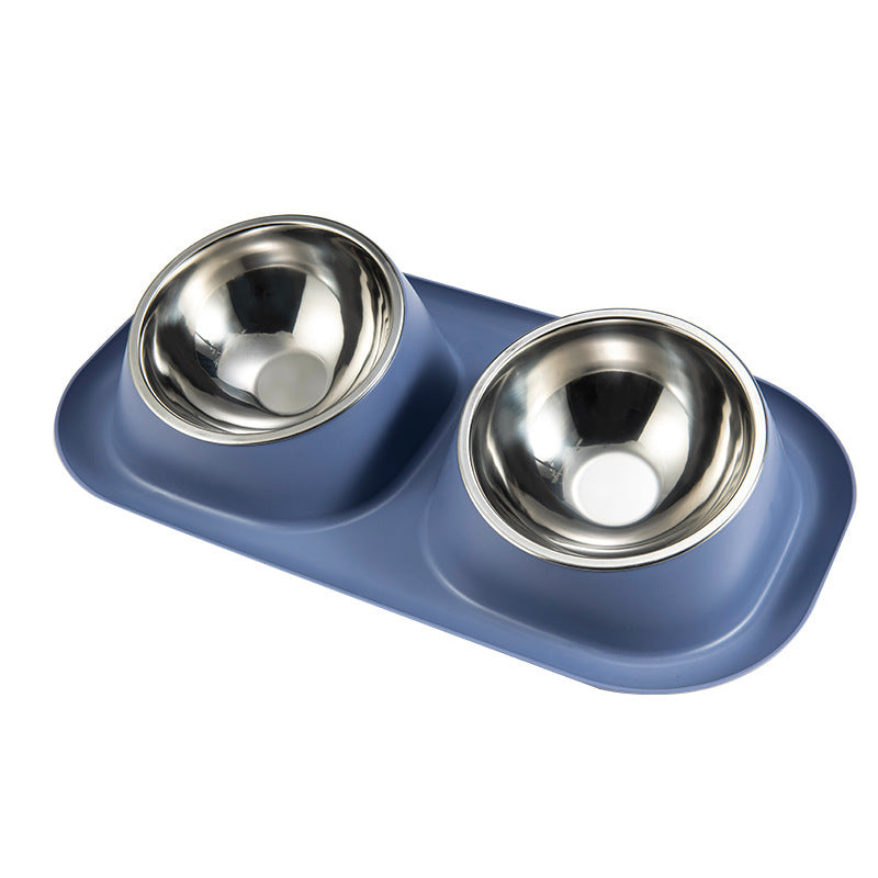 Double Stainless Steel Pet Bowl Set with Anti-Spill Tray