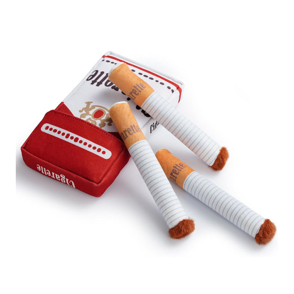 Funny Cigarette Pack Plush Dog Squeak Toy