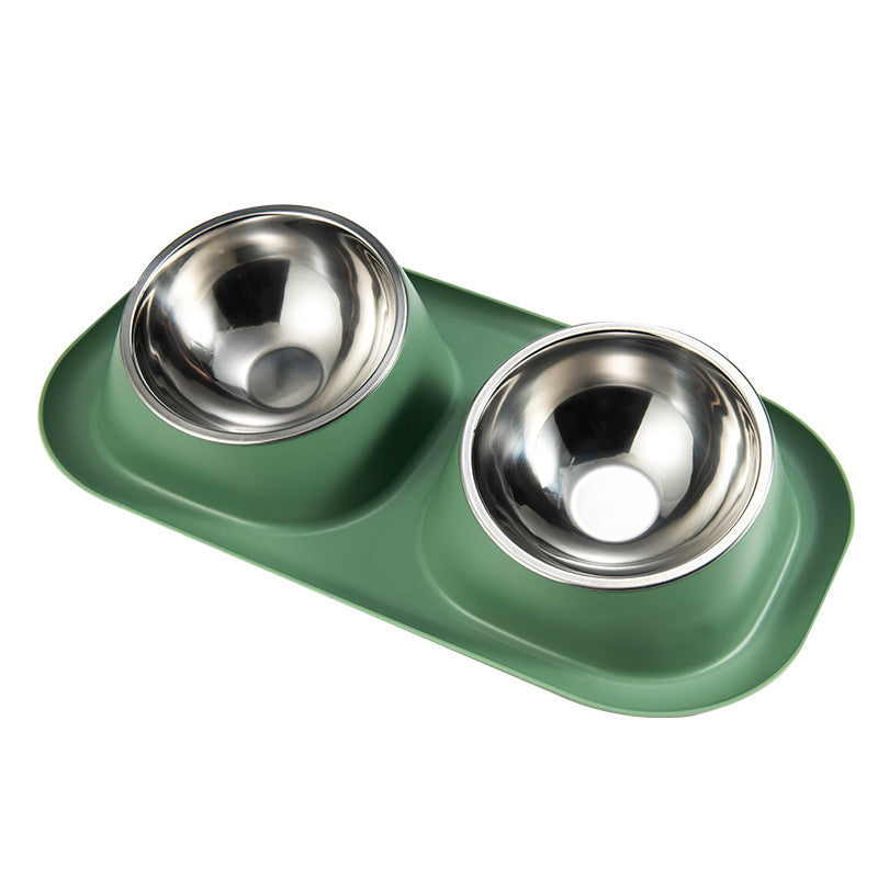 Double Stainless Steel Pet Bowl Set with Anti-Spill Tray