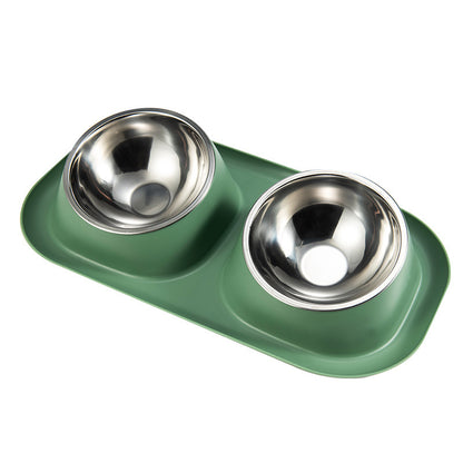 Double Stainless Steel Pet Bowl Set with Anti-Spill Tray