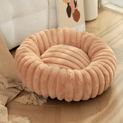 PetzCloud Fluted Velvet Donut Pet Bed | Ribbed Calming Nest