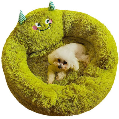 Fluffy Monster Calming Plush Pet Bed