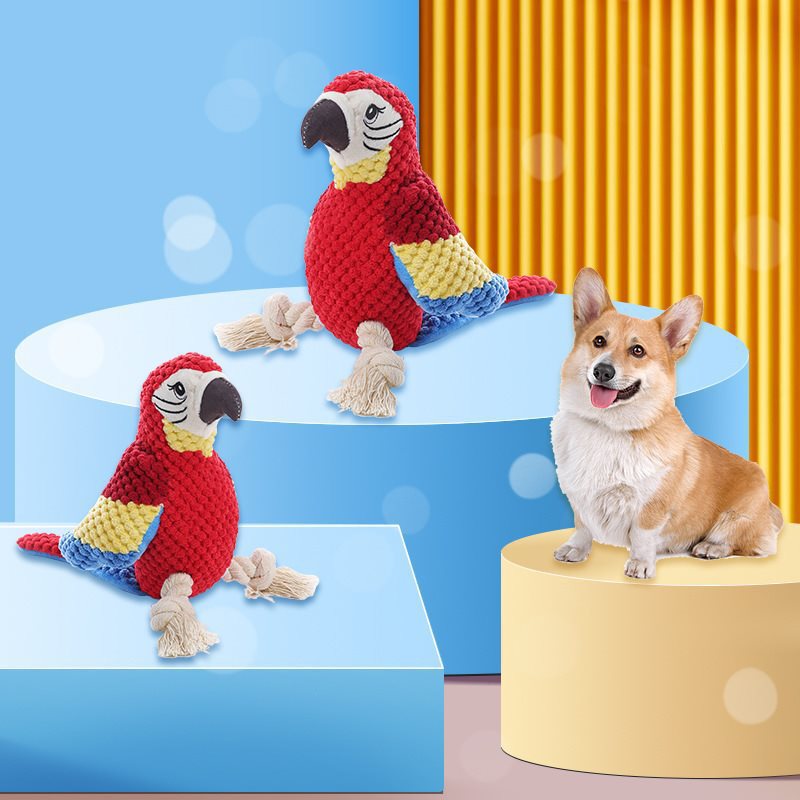 ThePetzStore™ Interactive Squeaky Parrot Plush & Rope Dog Toy
