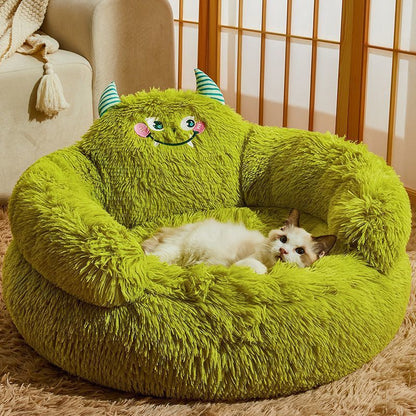 Fluffy Monster Calming Plush Pet Bed