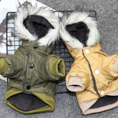 Cargo Winter Dog Jacket with Fur Hood