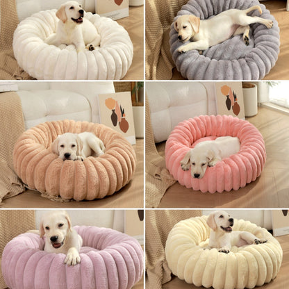 PetzCloud Fluted Velvet Donut Pet Bed | Ribbed Calming Nest