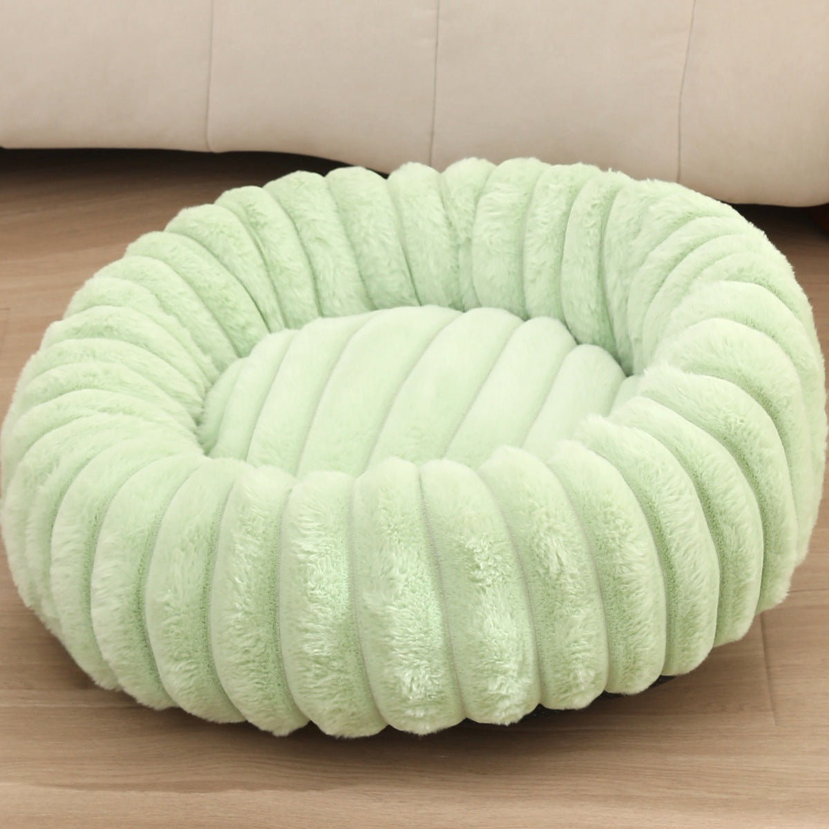 PetzCloud Fluted Velvet Donut Pet Bed | Ribbed Calming Nest