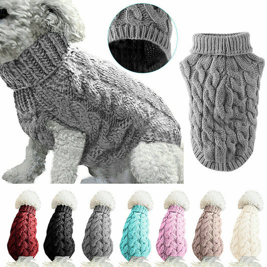 Chunky Cable Knit Dog Sweater & Winter Turtleneck
