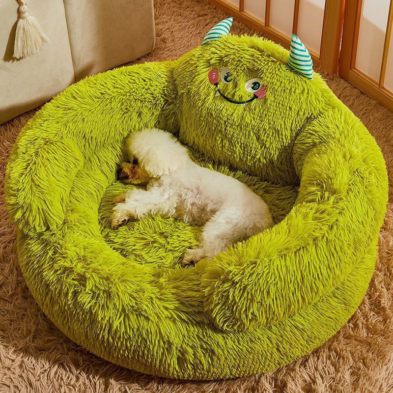 Fluffy Monster Calming Plush Pet Bed