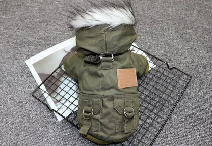 Cargo Winter Dog Jacket with Fur Hood
