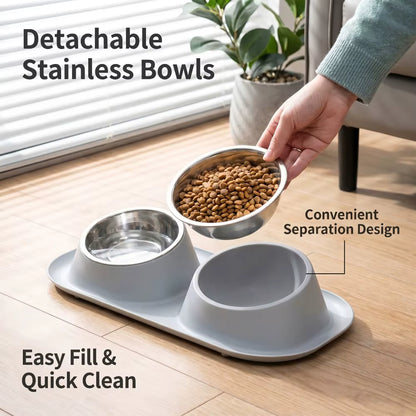 Double Stainless Steel Pet Bowl Set with Anti-Spill Tray