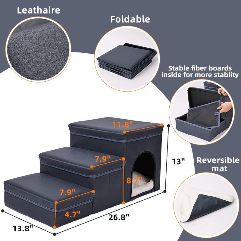 ThePetzStore™ 3-in-1 Foldable Pet Stairs & Cozy Condo Bed