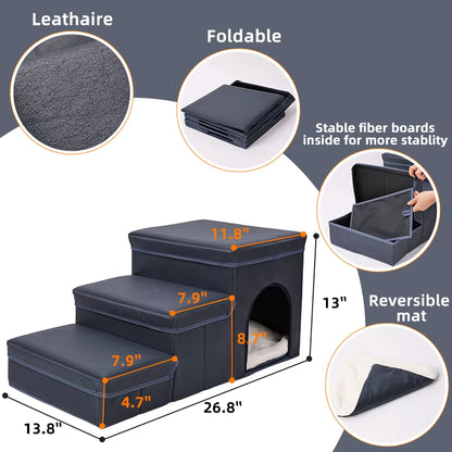 ThePetzStore™ 3-in-1 Foldable Pet Stairs & Cozy Condo Bed