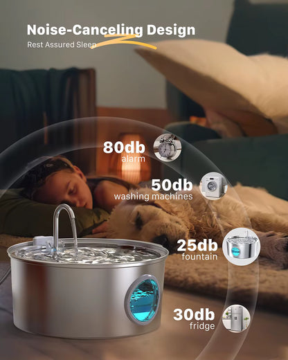 PureFlow Stainless Steel Pet Water Fountain – 3.2L Ultra-Quiet Dispenser