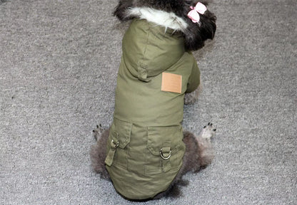 Cargo Winter Dog Jacket with Fur Hood
